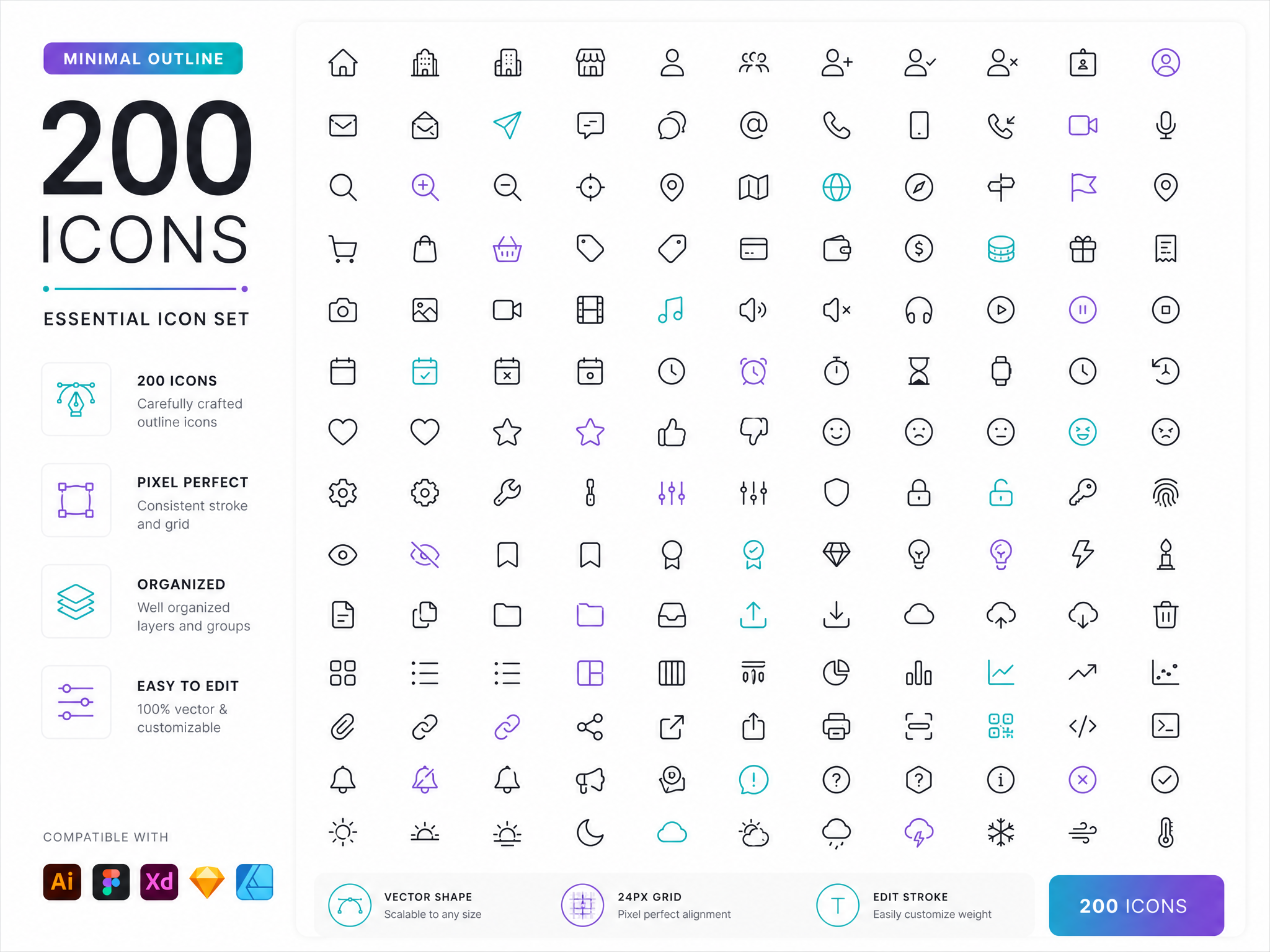 Minimal İkon Seti — 200 İkon