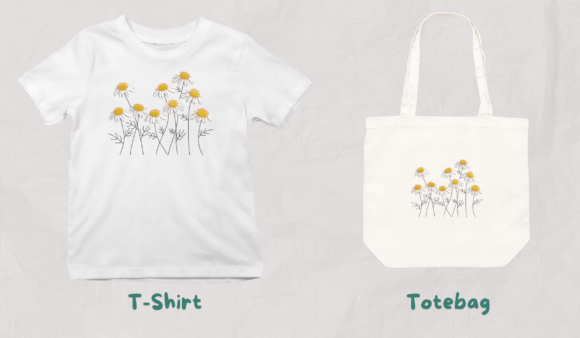 Minimalist Papatya Çizimi Tişört ve Çanta Baskı Tasarımı