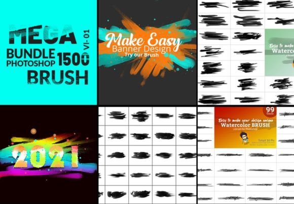 Photoshop Mega Fırça Paketi 1500+ Suluboya ve Çizim Fırçaları