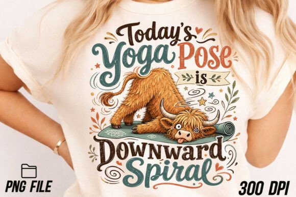 Komik Yoga Yapan İskoç Sığırı Tişört Tasarımı