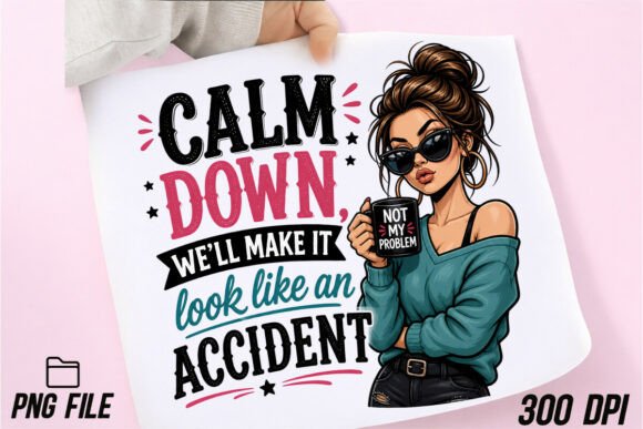 Calm Down Esprili Kadın Tasarımlı PNG Dosyası