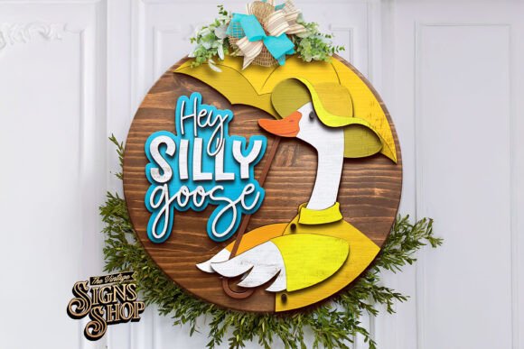 Hey Silly Goose Lazer Kesim Ahşap Kapı Süsü Tasarımı