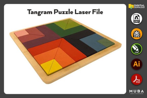 Ahşap Tangram Yapboz Lazer Kesim Tasarım Dosyası