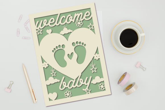 Welcome Baby Lazer Kesim Tebrik Kartı Şablonu