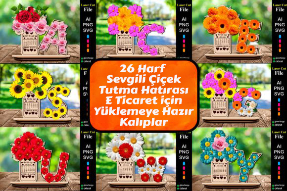 26 Harf Çiçekli Sevgili Hatırası Lazer Kesim Dosyaları