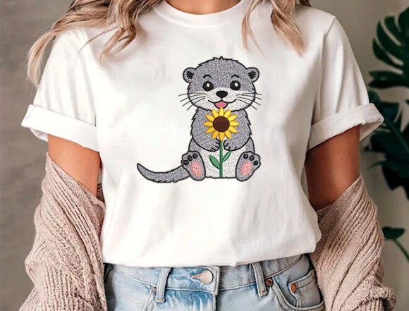 Sevimli Su Samuru ve Ayçiçeği Nakış Deseni önizleme 2