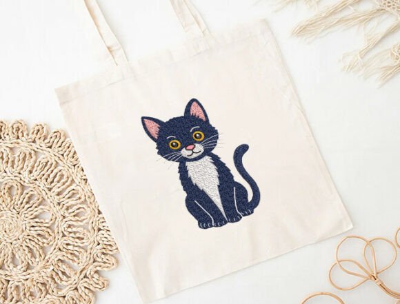 Sevimli Siyah Kedi Nakış Deseni Dijital Tasarım Paketi önizleme 2