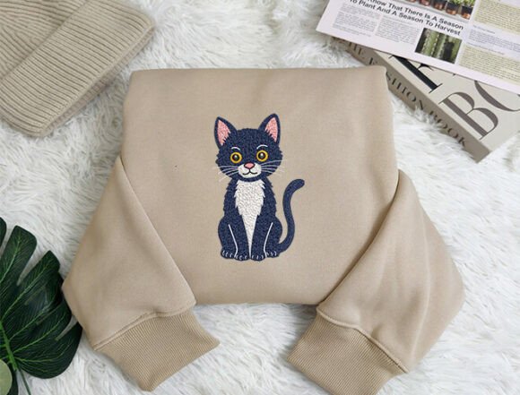 Sevimli Siyah Kedi Nakış Deseni Dijital Tasarım Paketi önizleme 3