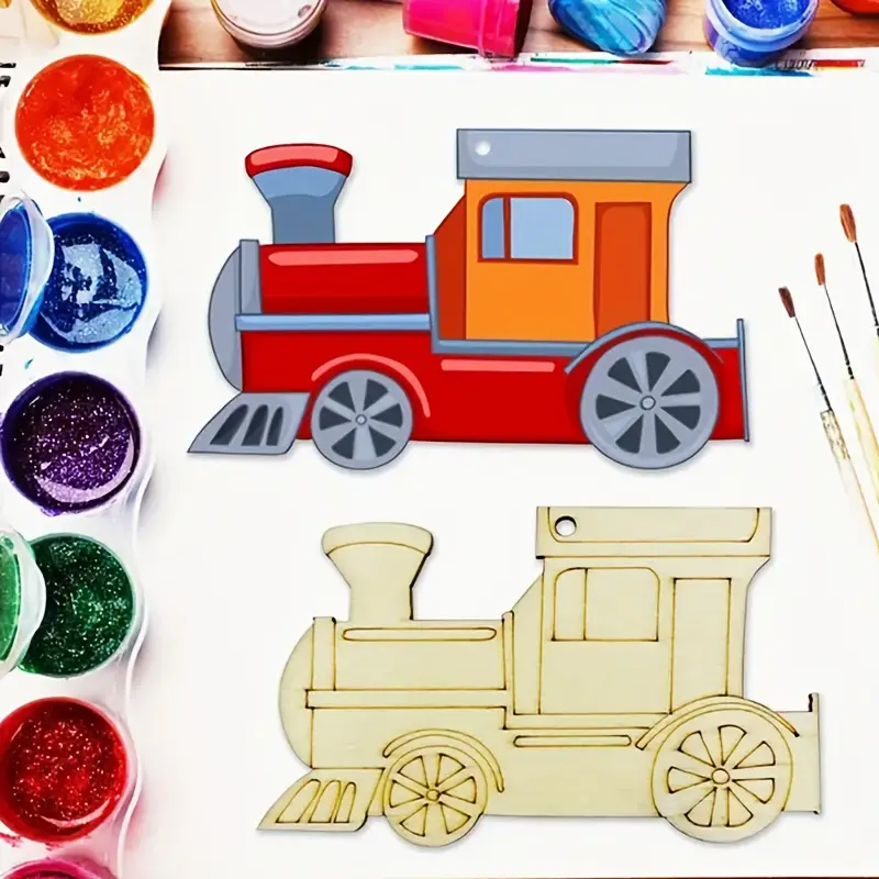 Ahşap Tren Figürü - Boyanabilir Dekoratif Çocuk Odası Süsü - görsel 4