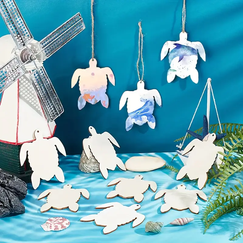 DIY Boyanabilir Ahşap Deniz Kaplumbağası Figürü - 10'lu Set - görsel 3