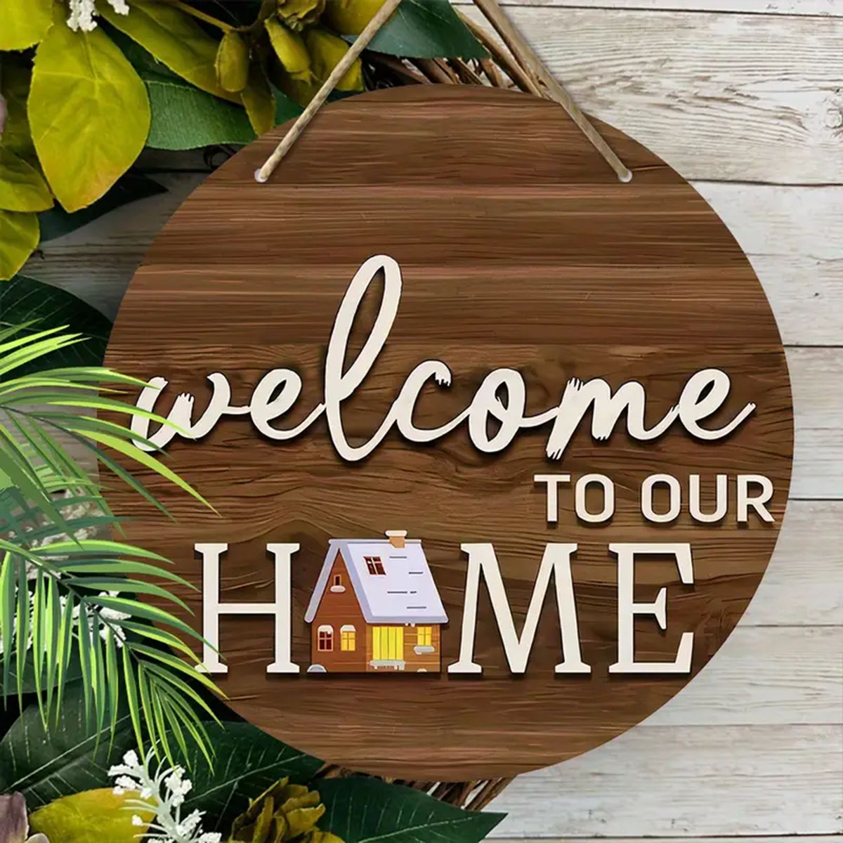 Ahşap Welcome to Our Home Kapı Süsü - Dekoratif Ev Hediyesi
