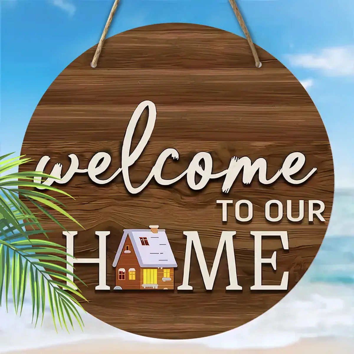 Ahşap Welcome to Our Home Kapı Süsü - Dekoratif Ev Hediyesi - görsel 3