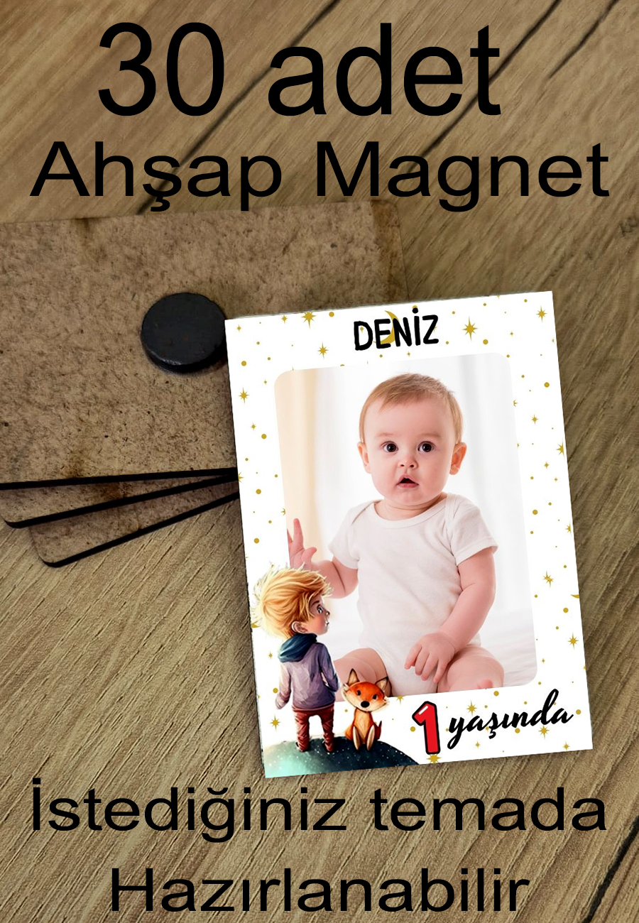 30 Adet Kişiye Özel Ahşap Fotoğraflı Magnet - Deniz ve Küçük Prens Temalı