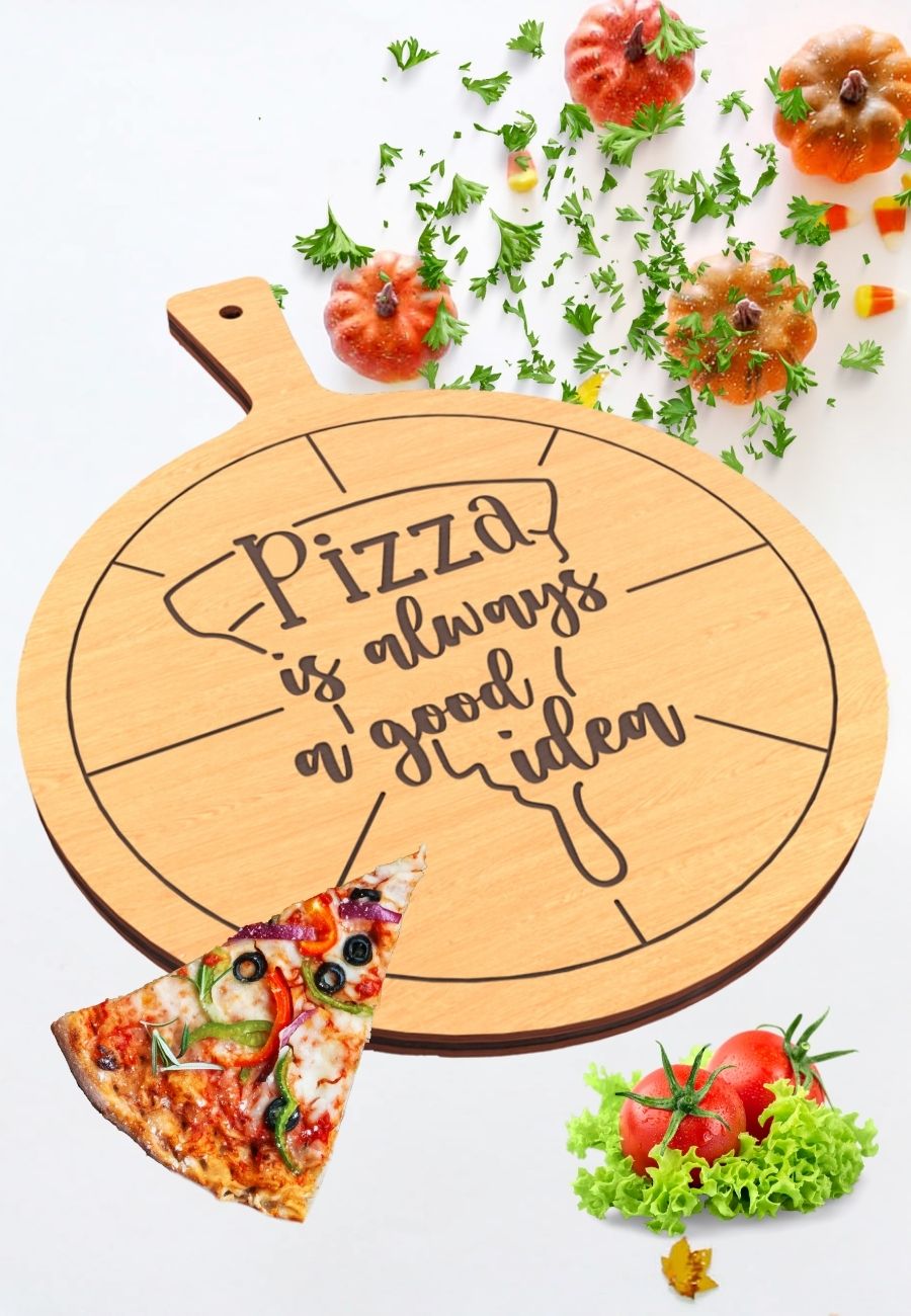 Pizza Temalı Ahşap Sunum Tahtası - Dekoratif Mutfak Servis Tabağı