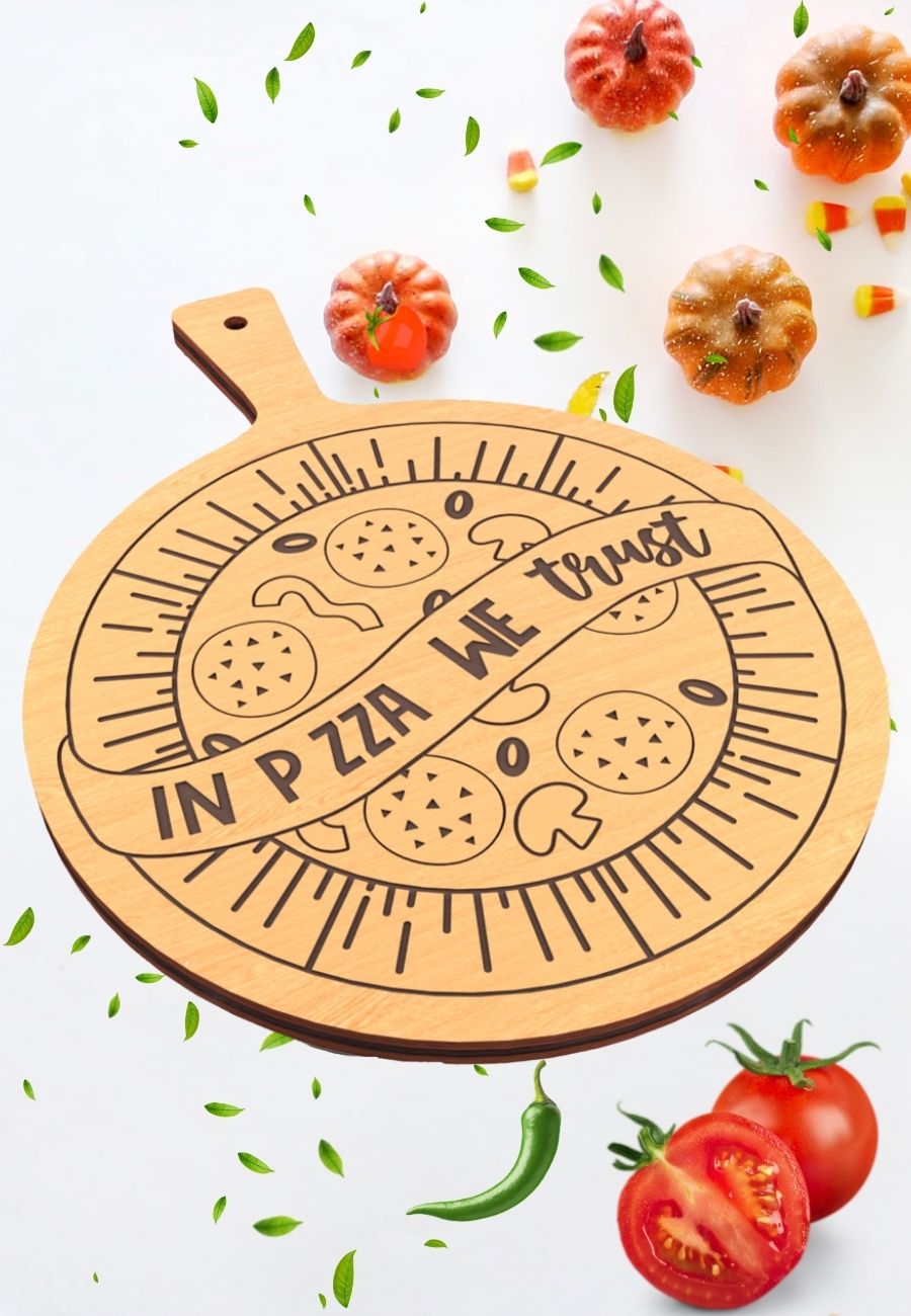 Pizza Temalı Ahşap Sunum Tahtası - Dekoratif Mutfak Servis Tabağı - ikinci görsel