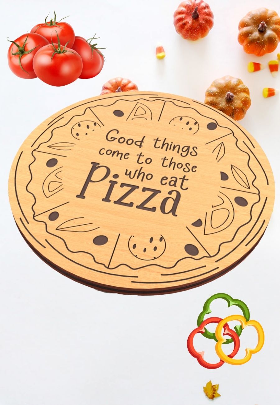 Pizza Temalı Ahşap Sunum Tahtası - Dekoratif Mutfak Servis Tabağı - görsel 3