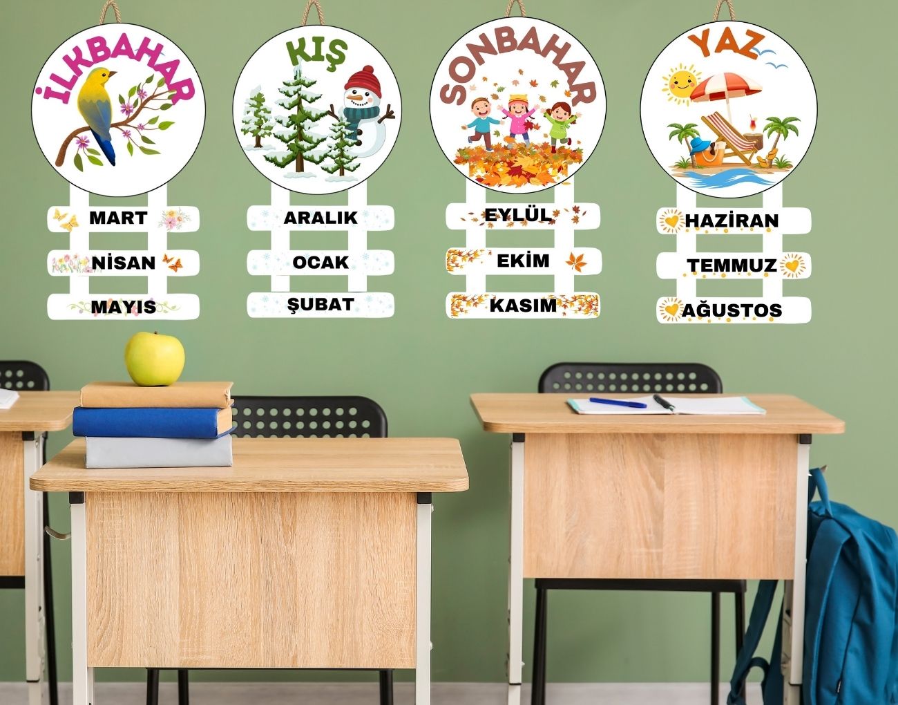 Ahşap Mevsimler ve Aylar Eğitim Panosu