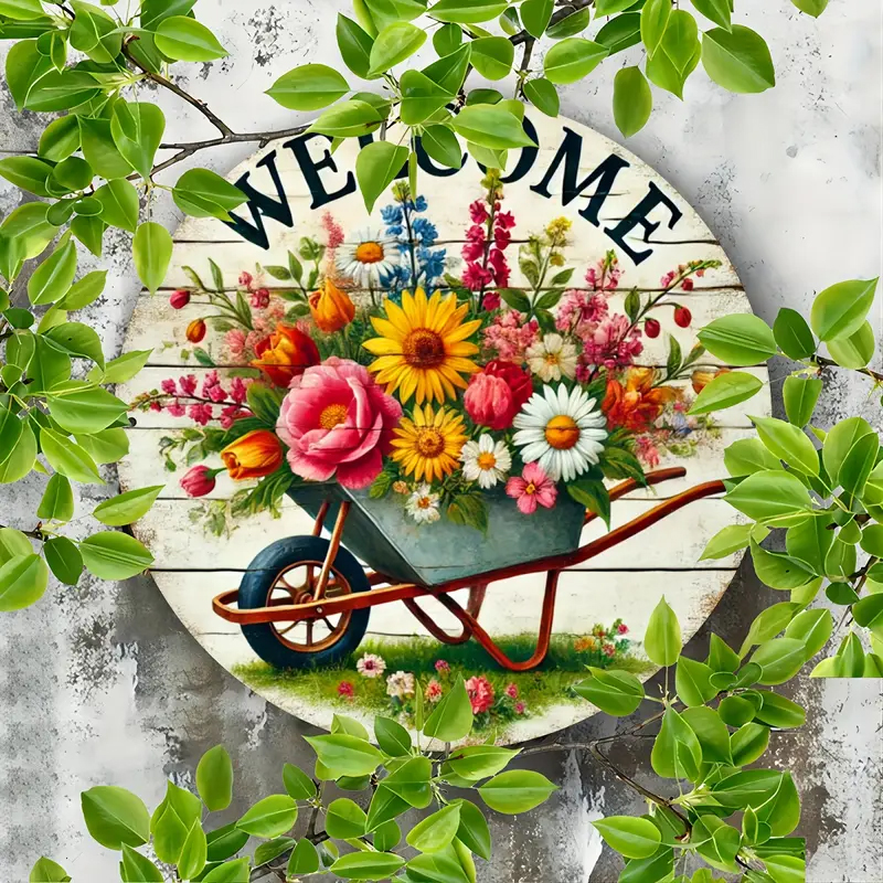 Çiçekli Ahşap Welcome Yazılı Kapı Süsü - ikinci görsel