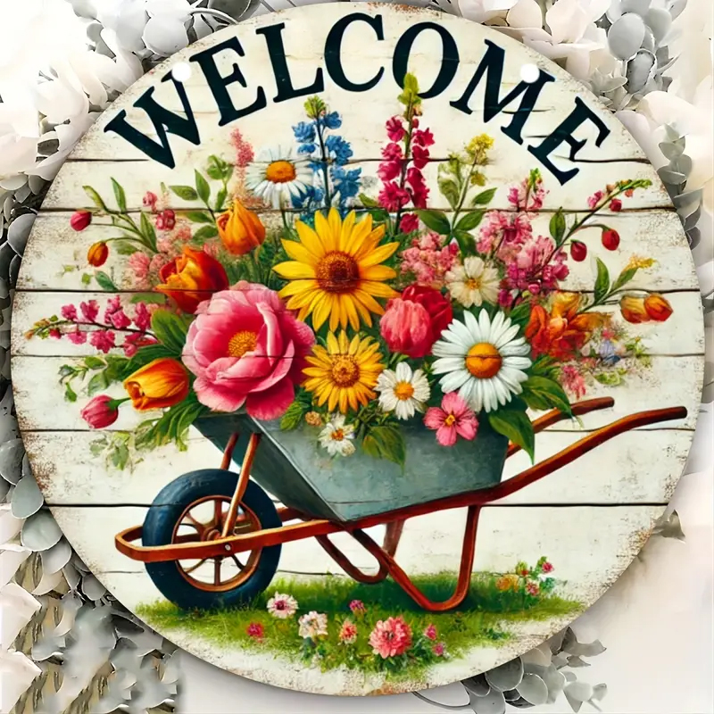 Çiçekli Ahşap Welcome Yazılı Kapı Süsü - görsel 3