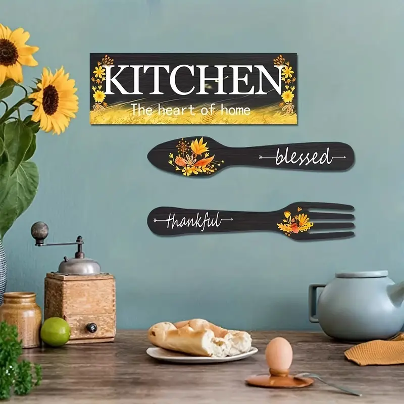KITCHEN Ahşap Duvar Dekor Seti - Blessed & Thankful Mutfak Süsü - ikinci görsel