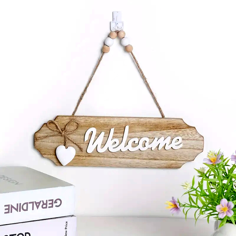Ahşap Welcome Yazılı Kapı Süsü - Dekoratif Giriş Tabelası