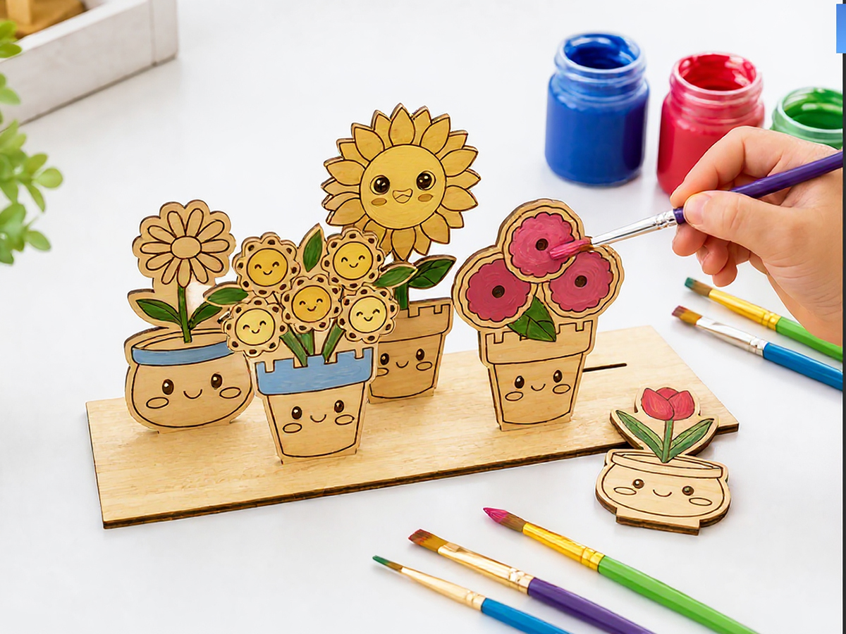 Dekor Vagonu Montessori Ahşap Boyama Çiçek Seti Eğitici Çocuk Hobi Etkinlik Oyuncağı