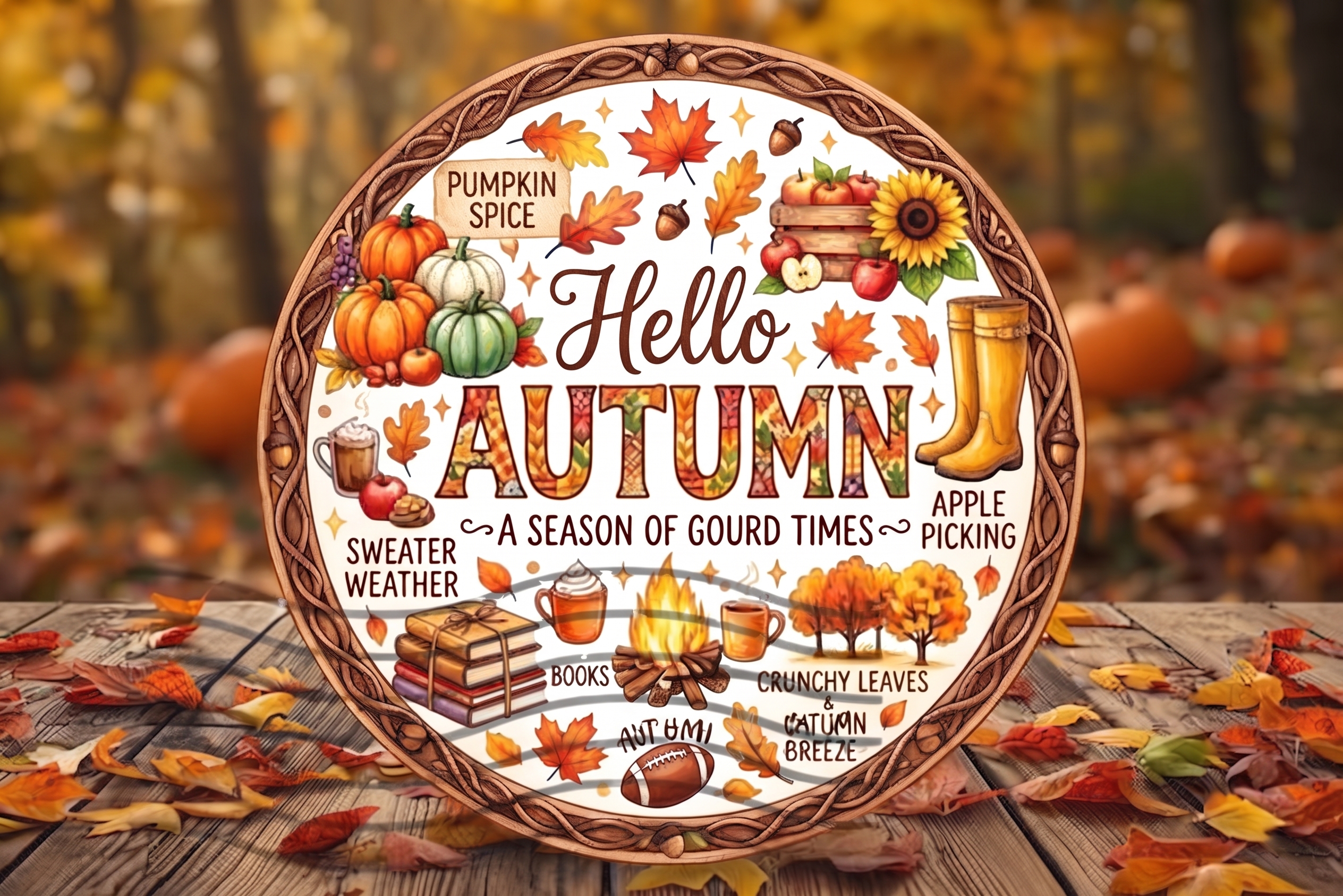 Hello Autumn Ahşap Kapı Süsü ve Sonbahar Dekorasyon Tablosu