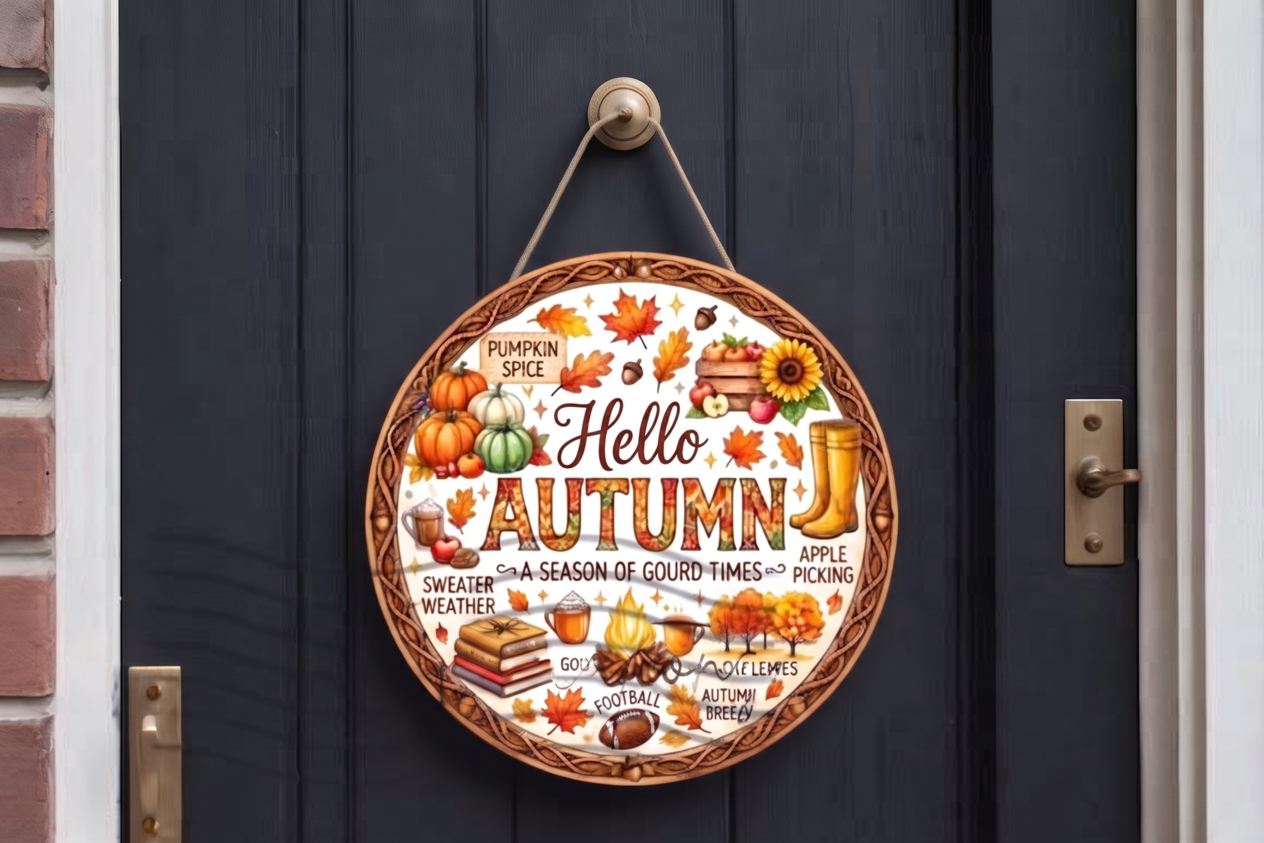 Hello Autumn Ahşap Kapı Süsü ve Sonbahar Dekorasyon Tablosu - görsel 2