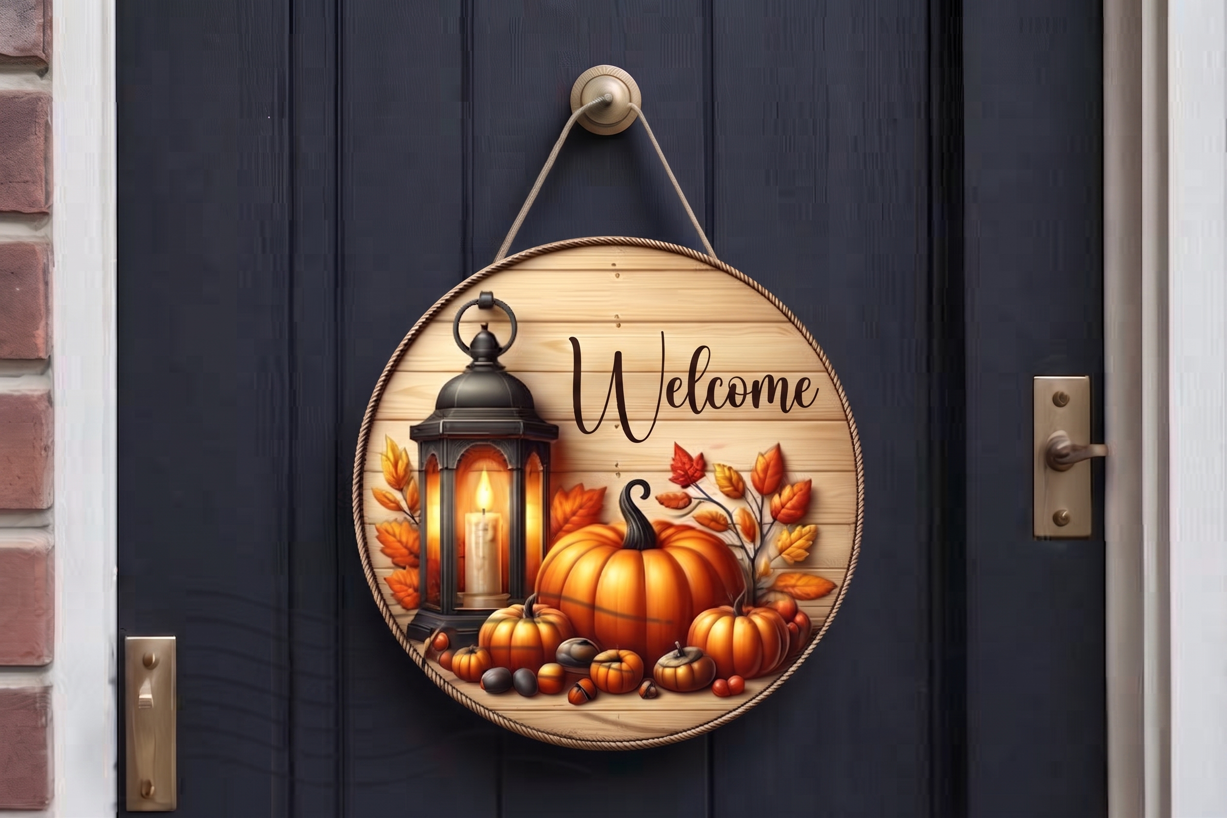 Sonbahar Temalı Ahşap Welcome Yazılı Kapı Süsü - görsel 2