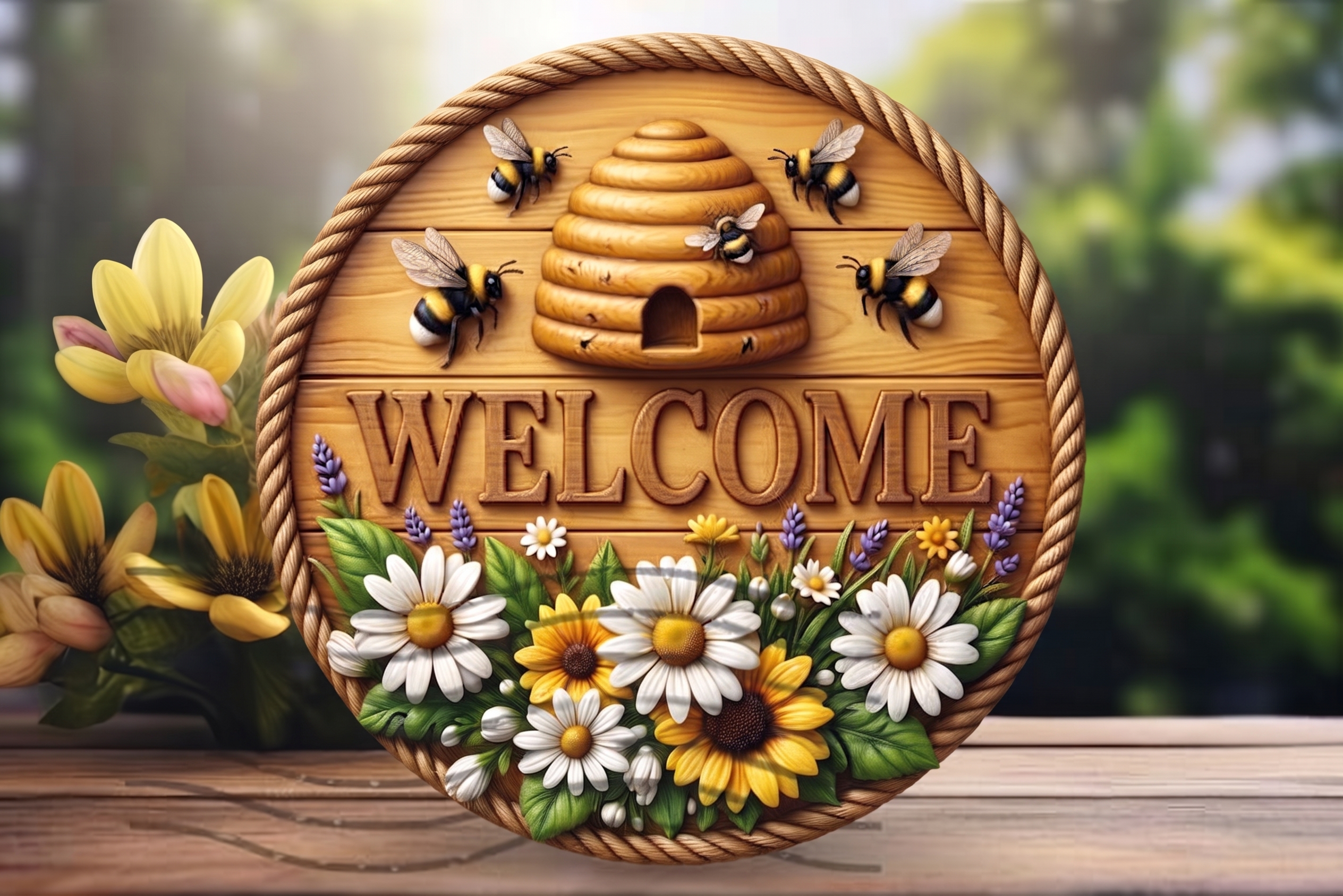 Arı Kovanı Temalı Ahşap Welcome Kapı Süsü - görsel 2