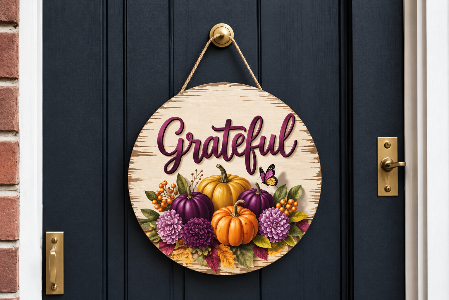 Sonbahar Temalı Ahşap Kapı Süsü - Grateful Tasarım - görsel 2