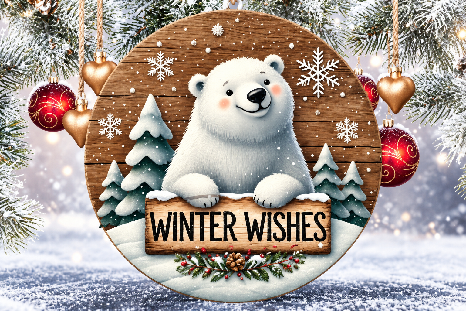 Winter Wishes Polar Ayılı Ahşap Kapı Süsü - görsel 2
