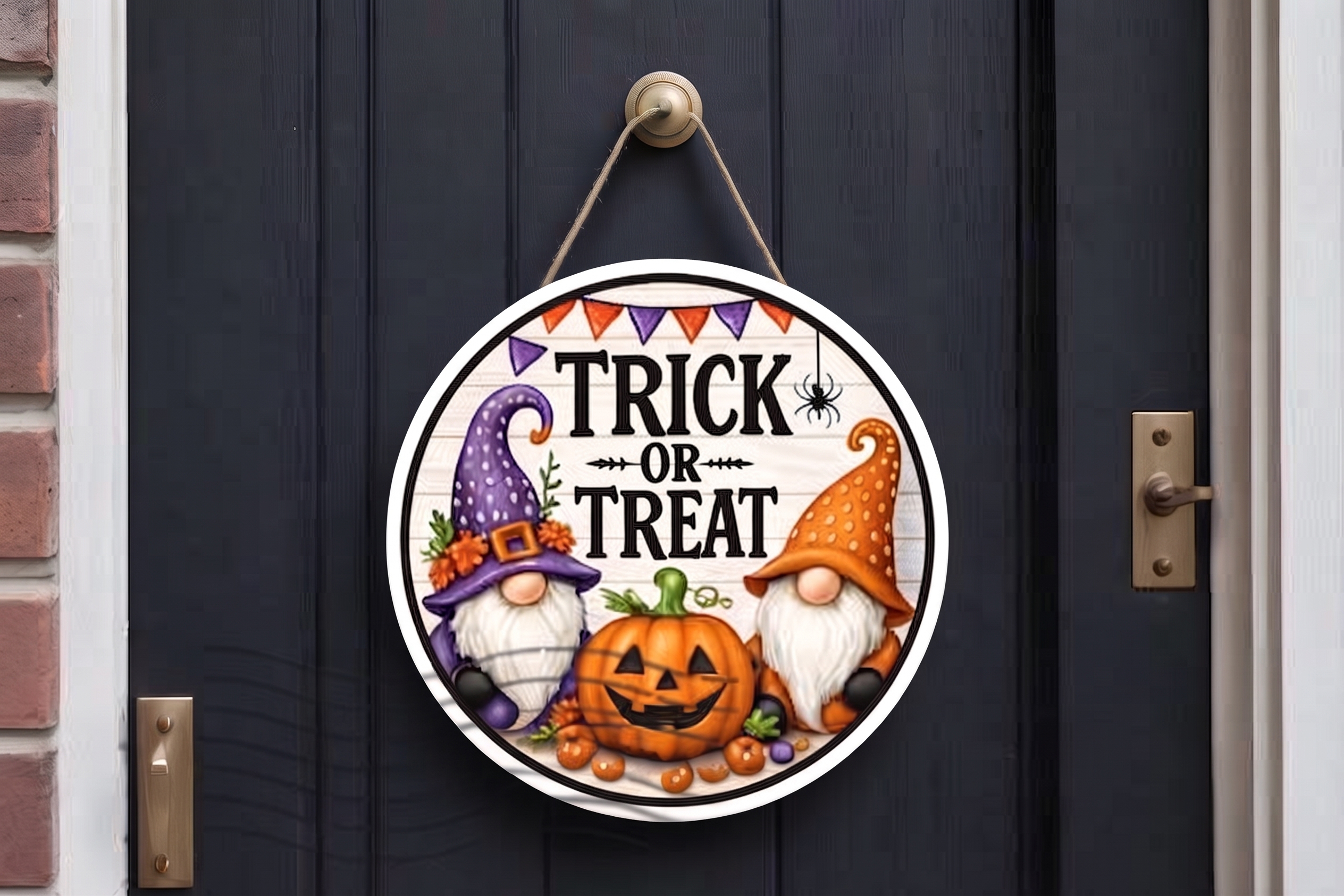 Cadılar Bayramı Temalı Trick or Treat Yuvarlak Ahşap Kapı Süsü - görsel 2