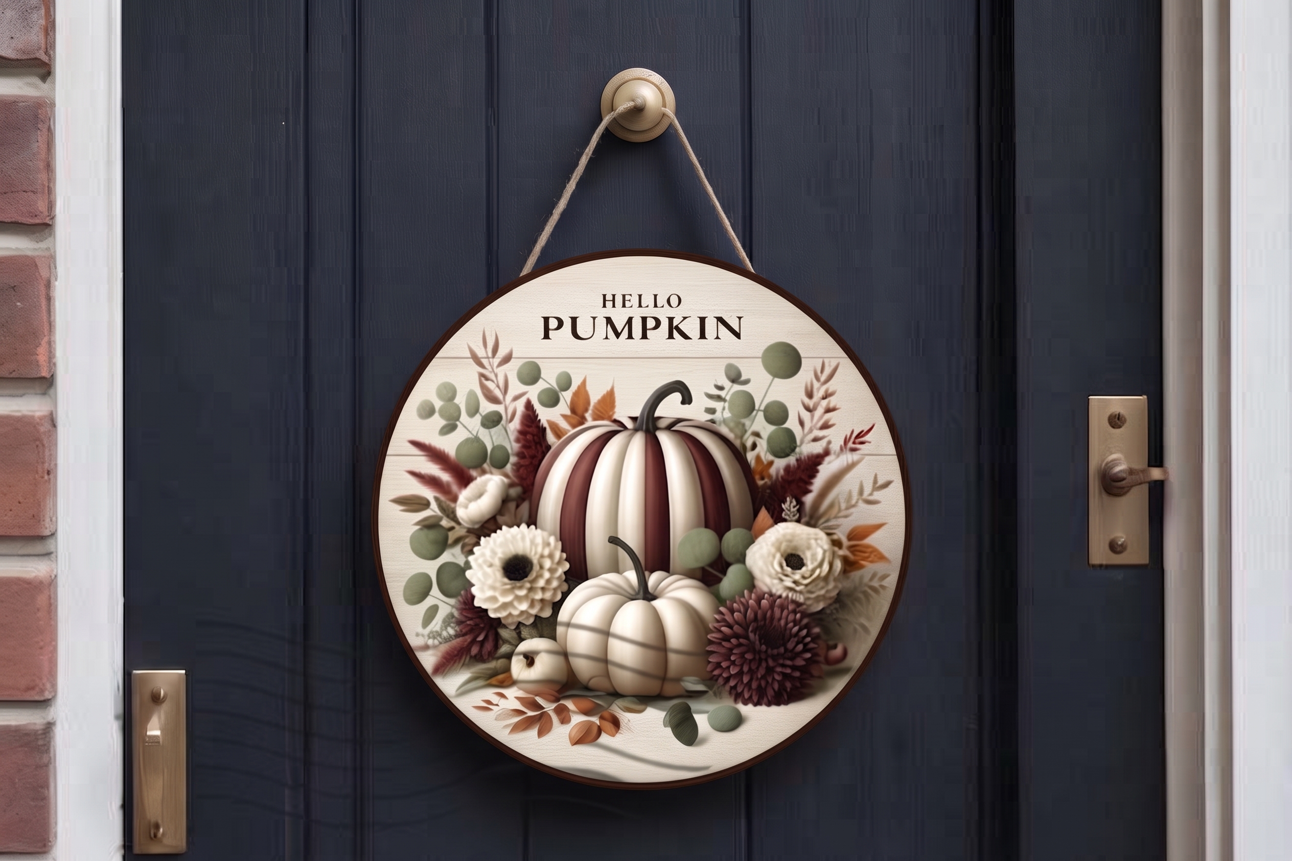 Hello Pumpkin Ahşap Kapı Süsü - Sonbahar Dekorasyonu - görsel 2