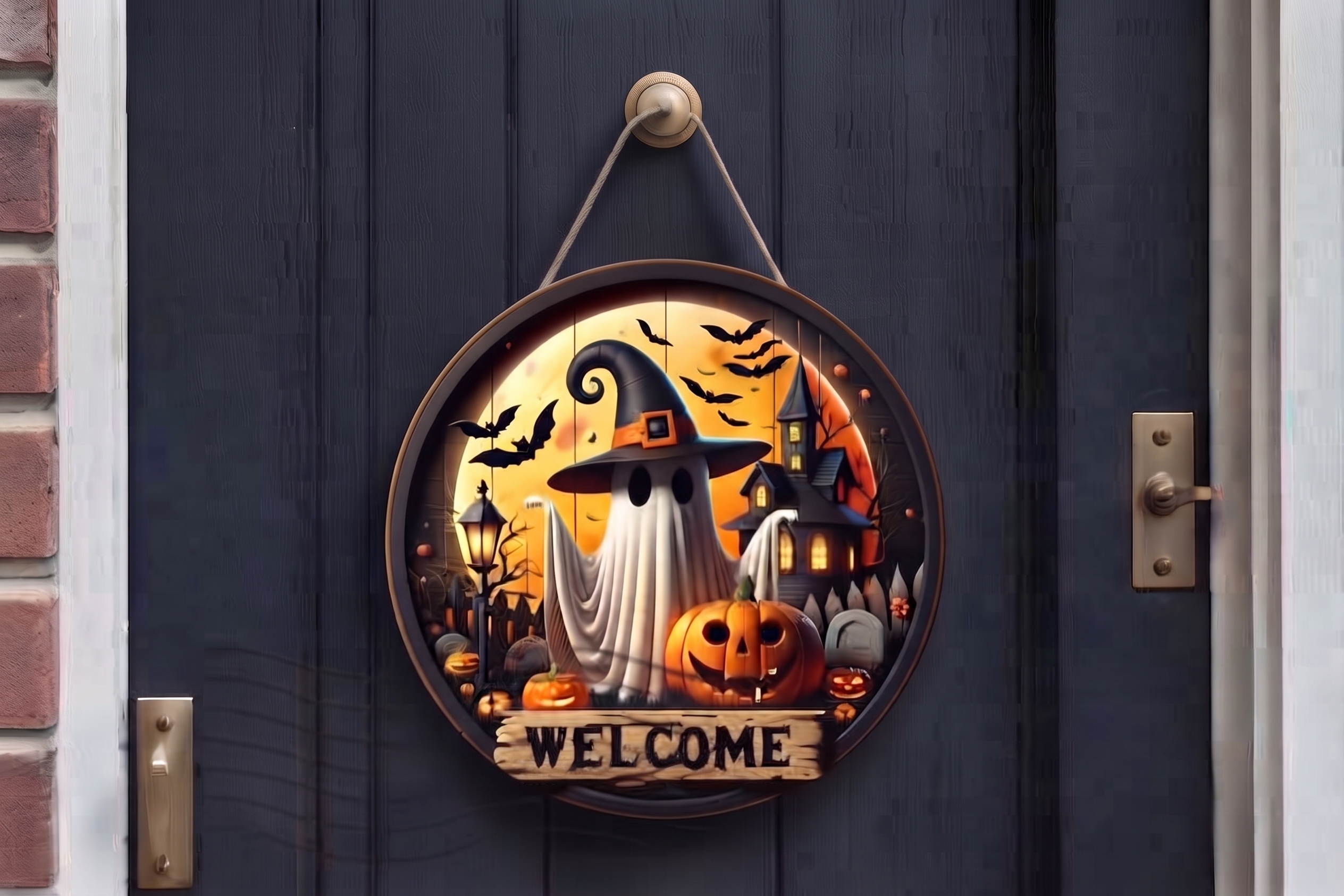 Halloween Tasarımlı Ahşap Kapı Süsü - Welcome Temalı - görsel 2